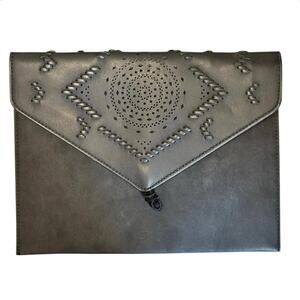 By Anthropologie Black Stamped Leather Envelope Clutch Boho Chic Hippie Rustic